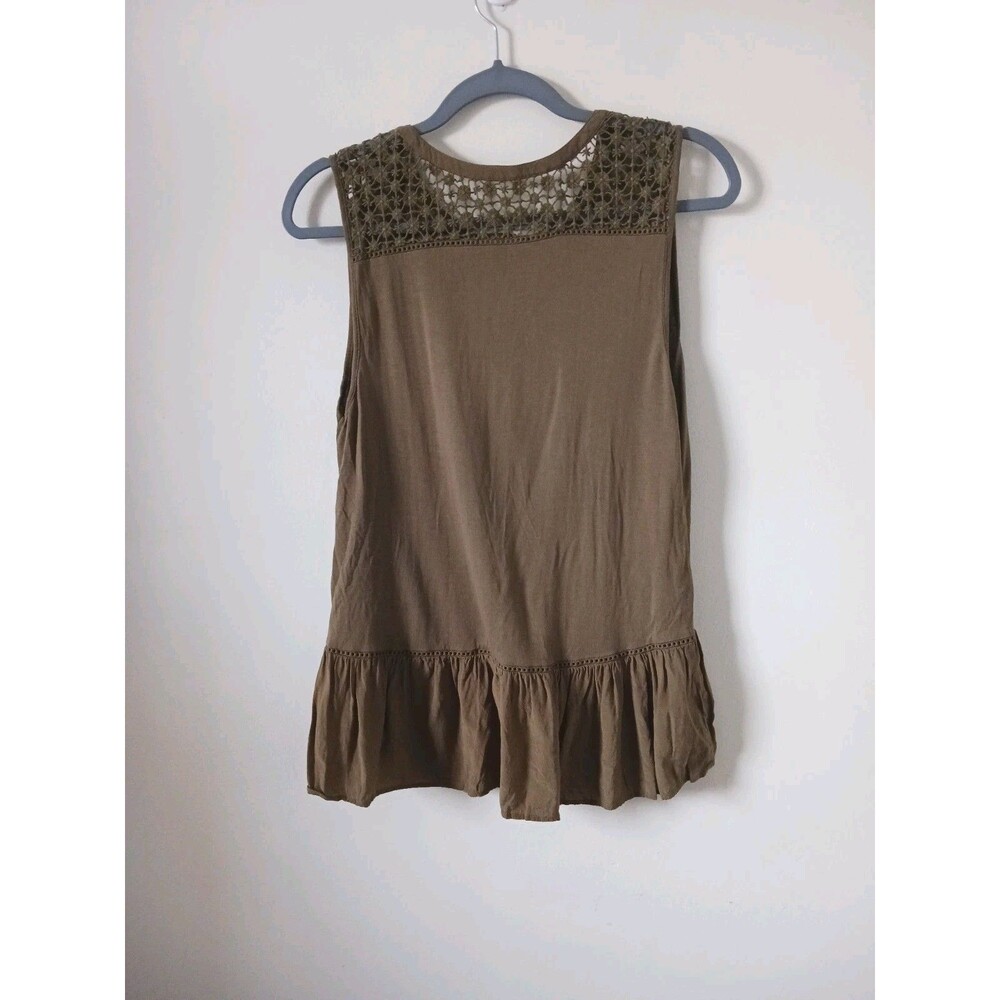 Loft Womens Sleeveless‎ Lace Ruffle Bottom Green Blouse Top Size S - Picture 2 of 7